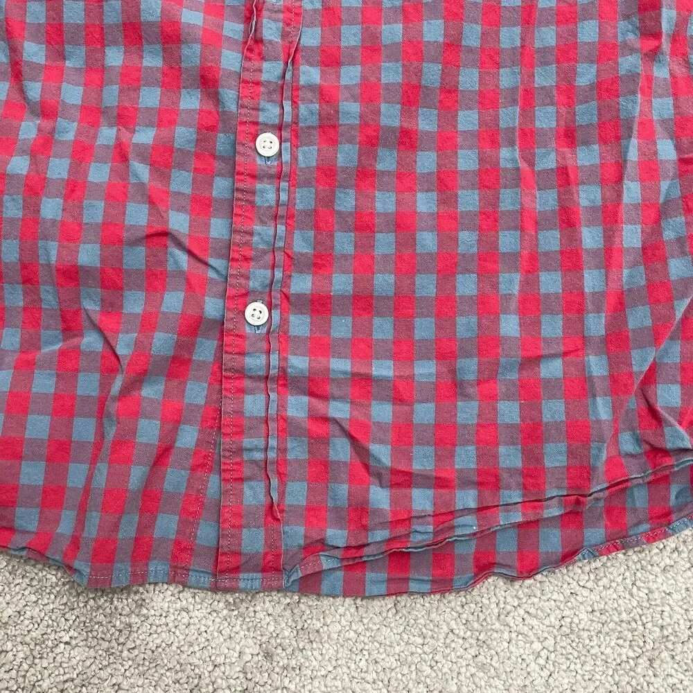J.Crew Flex Washed Slim Fit Shirt Mens Medium Red Blue Plaid Long Sleeve Casual